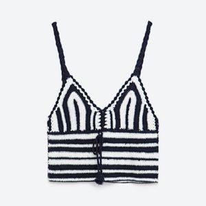 Zara striped crochet tie top